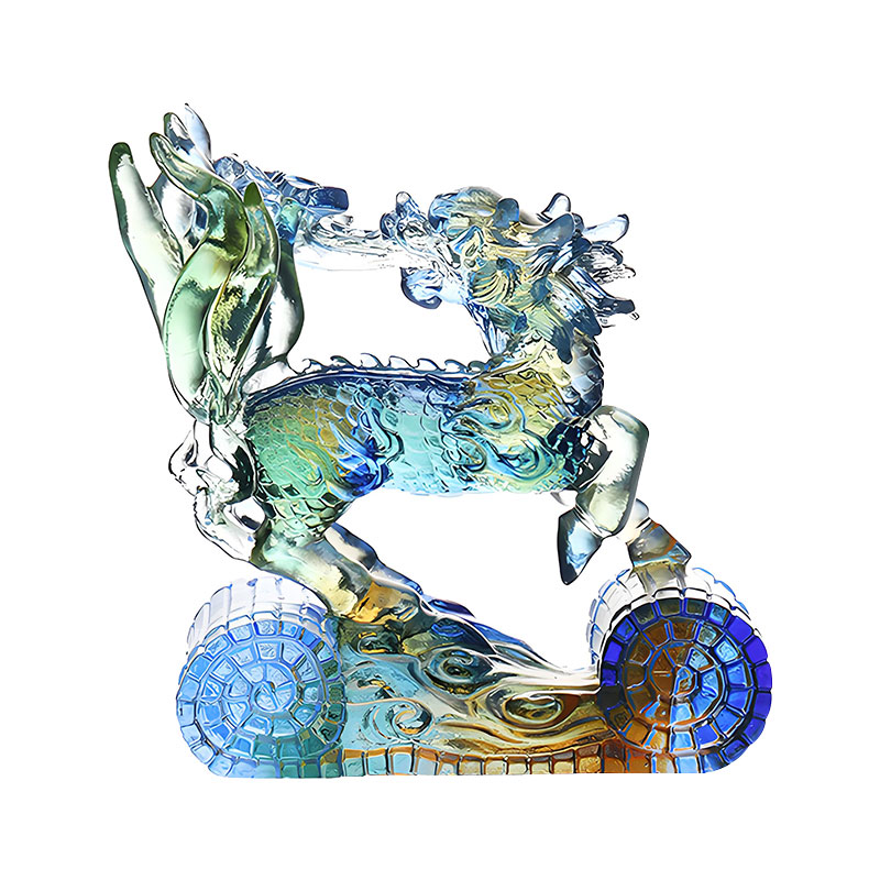 Weisheit Kirin Blau Bernstein Grün farbiges Glaskristallornament