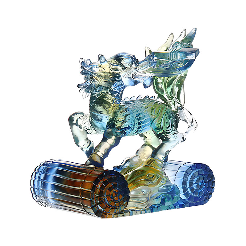 Weisheit Kirin Blau Bernstein Grün farbiges Glaskristallornament