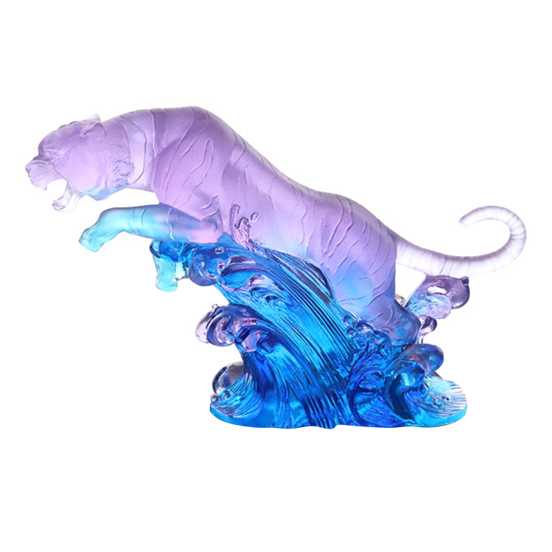 Lila-blau glasierte Tigerskulptur-Ornamente mit Farbverlauf