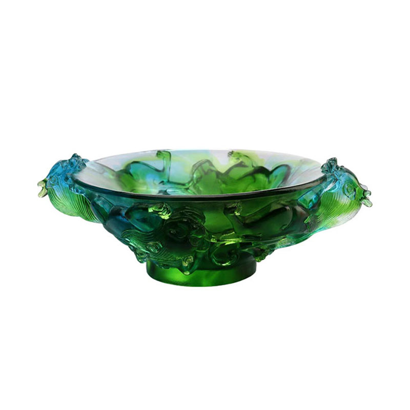 Transparenter Obstteller aus grünem Glas