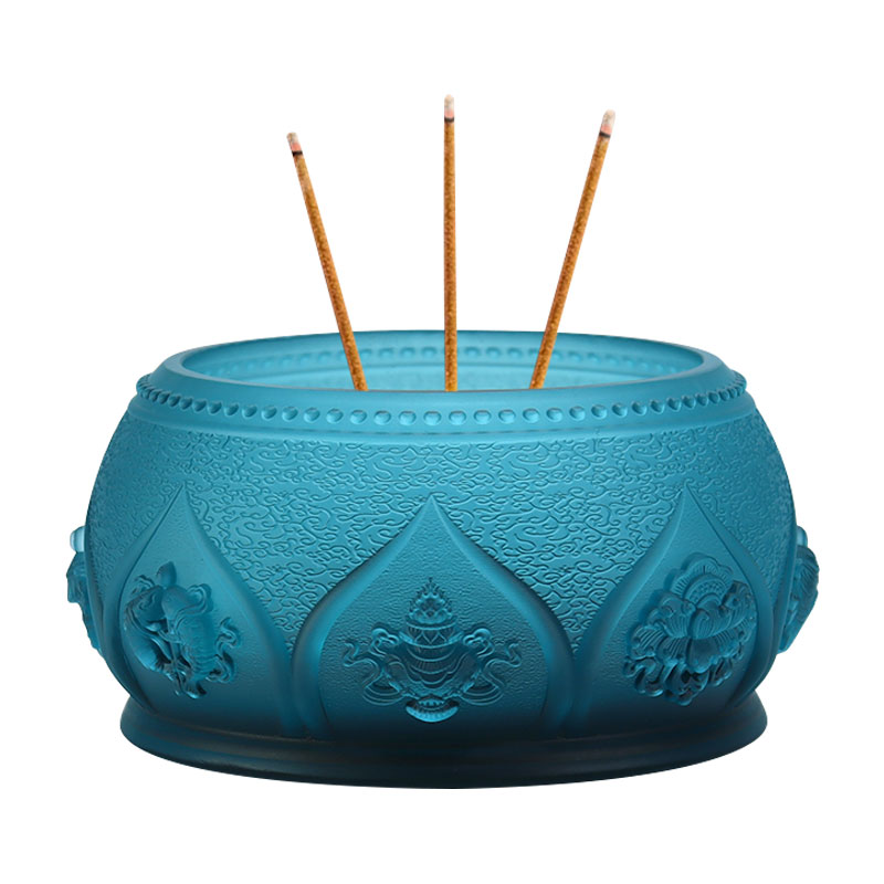 Königsblaue acht glückverheißende Symbole, buddhistische Altar-Kristallglas-Opfergaben