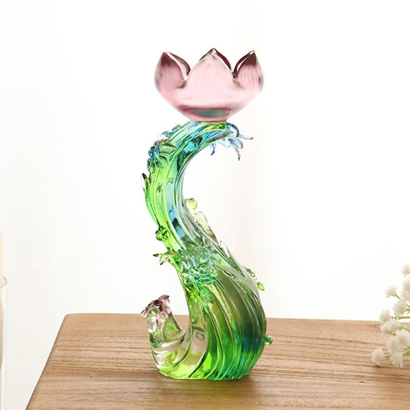 Kerzenhalter in Lotusform aus Kristallglas