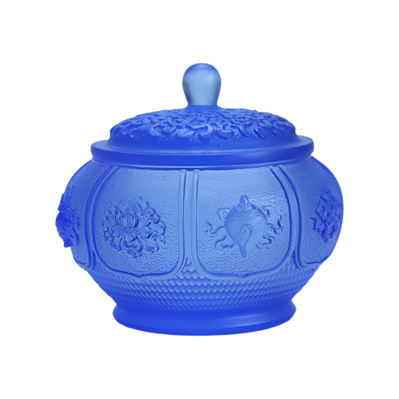 Acht Schätze Lotus-Serie Buddhistisches Altar-Kristallglas-Opferset