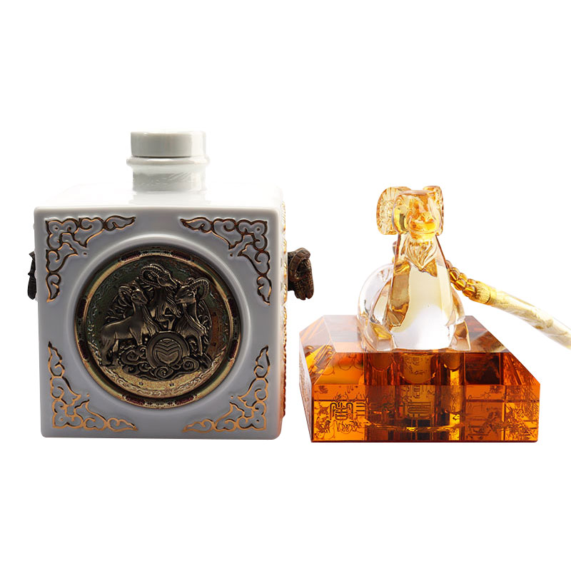 Weinflaschen-Set aus Kristallglas mit chinesischem Sternzeichen und Tierformen