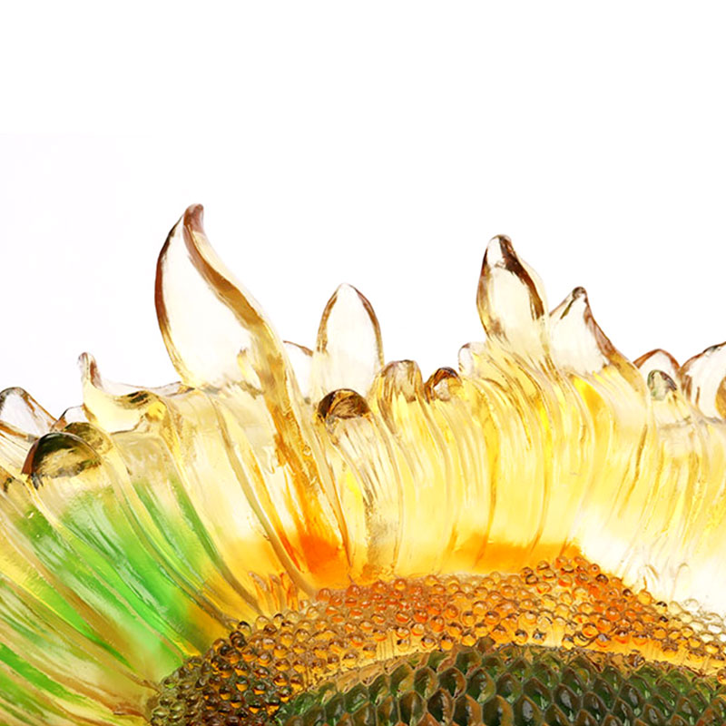 Obsttablett aus farbigem glasiertem Glas in Sonnenblumenform