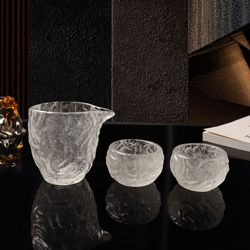 Transparentes Teetassen-Set aus Glas mit Blasenmuster für den Heimbüro-Meetinggebrauch