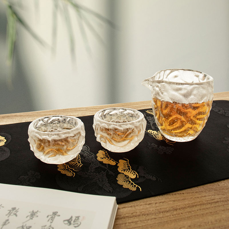 Transparentes Teetassen-Set aus Glas mit Blasenmuster für den Heimbüro-Meetinggebrauch