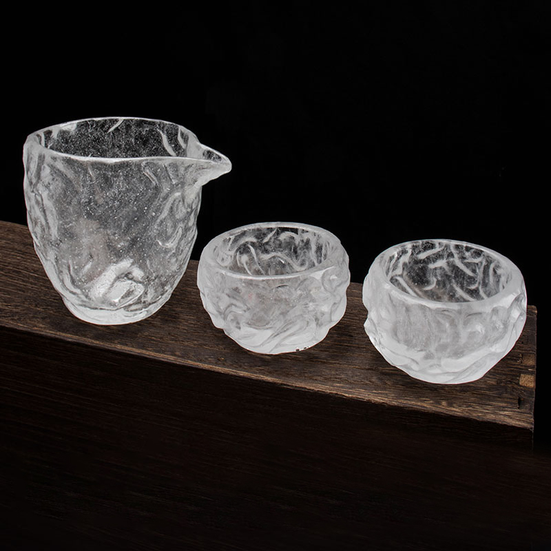 Transparentes Teetassen-Set aus Glas mit Blasenmuster für den Heimbüro-Meetinggebrauch