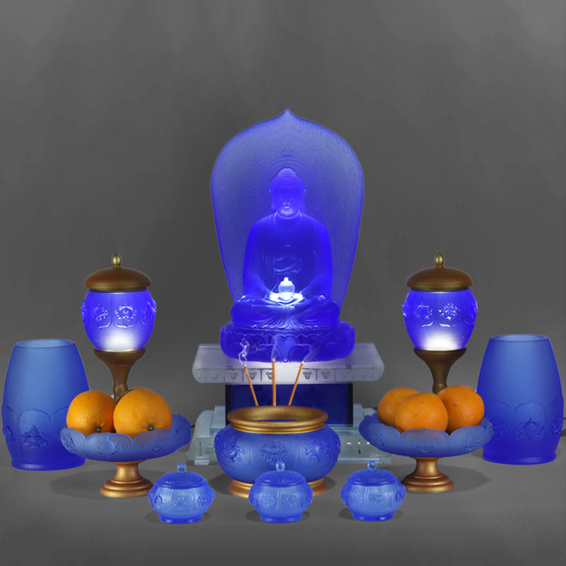 Acht Schätze Lotus-Serie Buddhistisches Altar-Kristallglas-Opferset