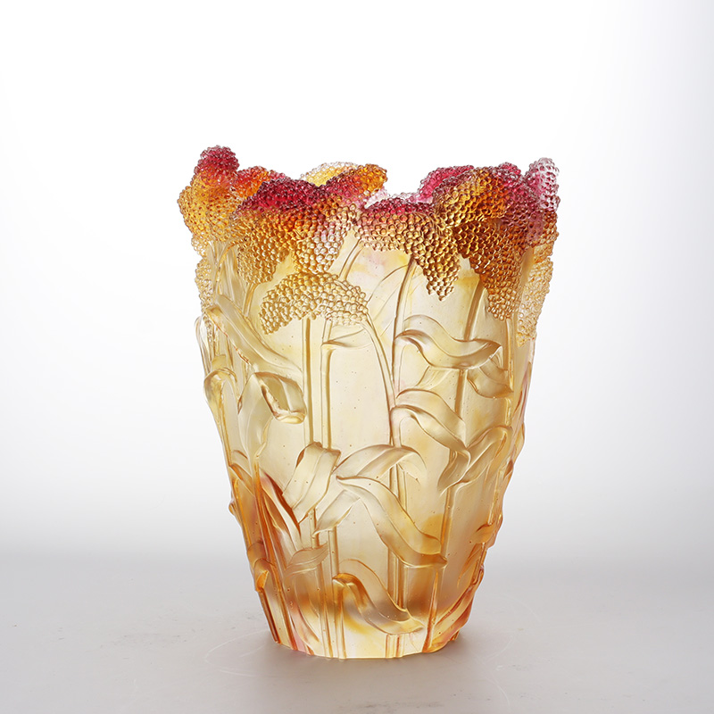 Wachsausschmelzguss-Glas-Wohndekor-Kristallglasvase „Harvest (Red Sorghum) Vase“
